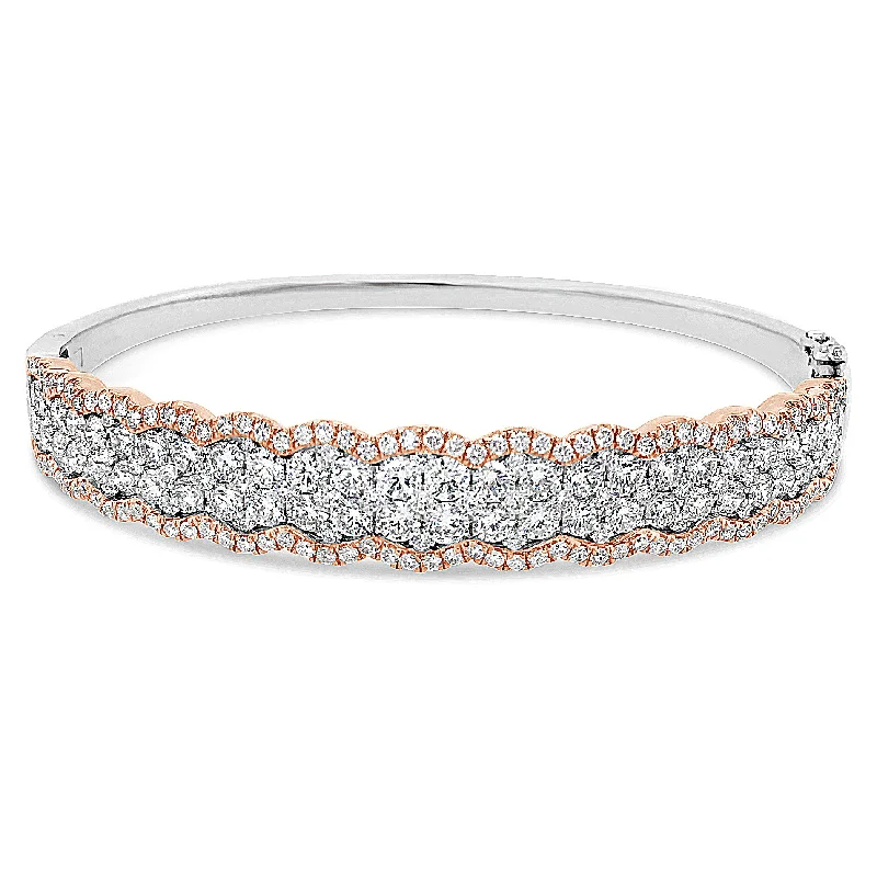 Grooved rim bracelet-Diamond Two-Tone Bangle Bracelet