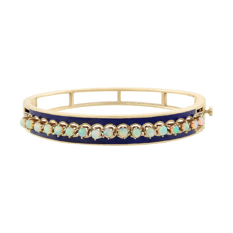 Flax seed bracelet-Victorian 14k Opal Blue Enameled Bangle Bracelet