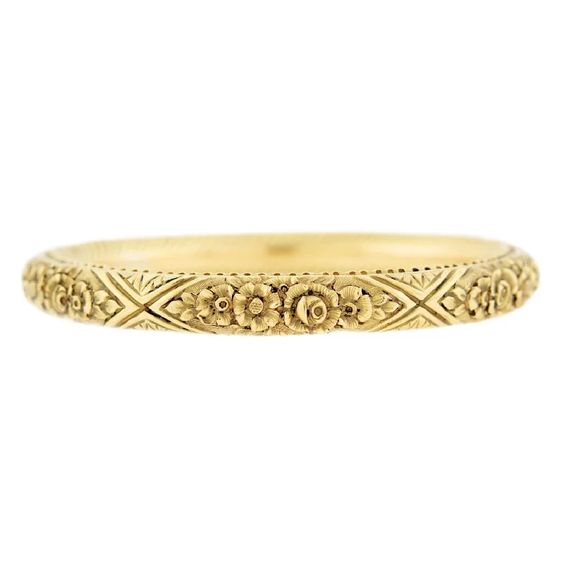 Gill ridge bracelet-Victorian 18k Repoussé Hinged Bangle Bracelet