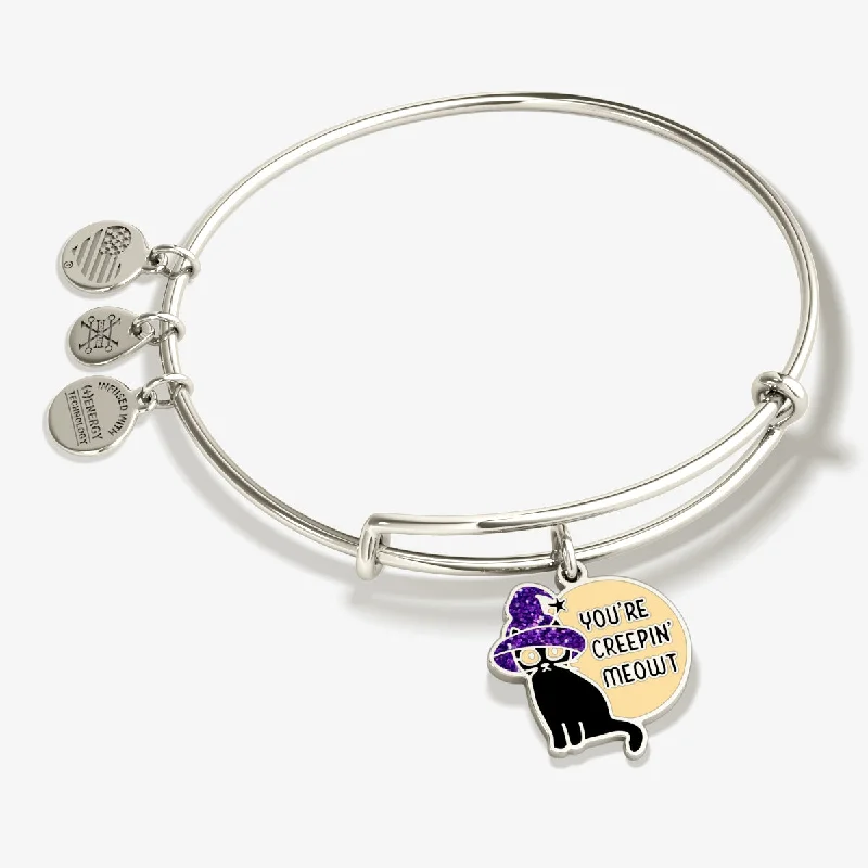 Basil sprig bracelet-'You're Creepin' Meowt' Charm Bangle Bracelet