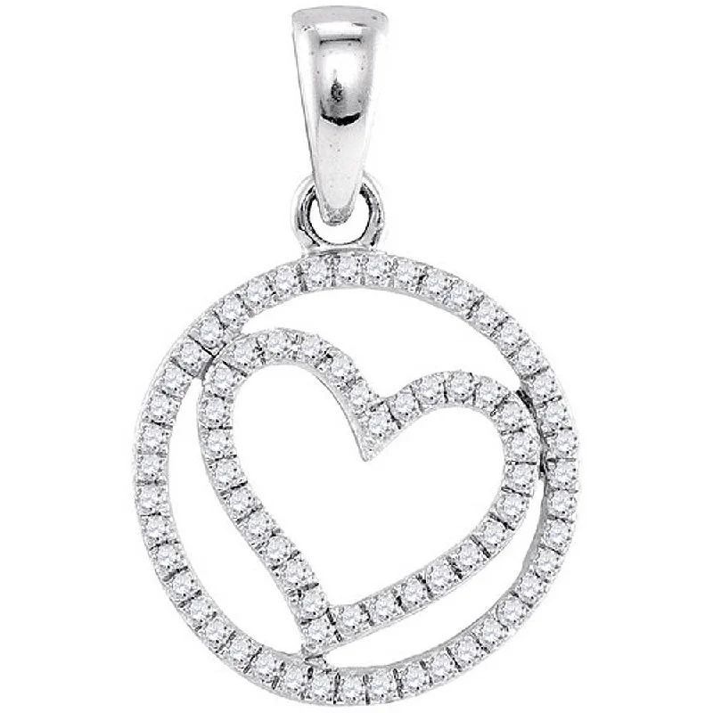 Pine bark necklace-10k White Gold Round Diamond Womens Circular Captured Heart Circle Pendant 1/4 Cttw