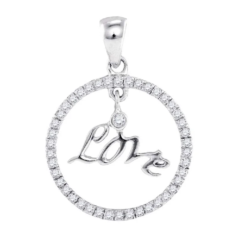 Fossil relic necklace-10k White Gold Round Diamond Womens Circular Captured Love Circle Pendant