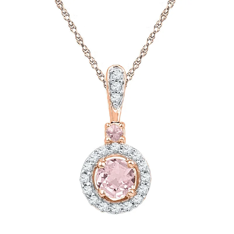 Stone relic necklace-10kt Rose Gold Womens Round Lab-Created Morganite Solitaire Pendant 1/2 Cttw