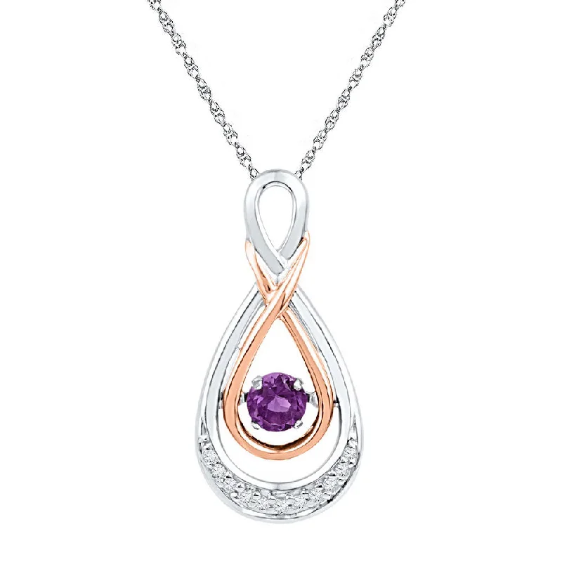 Toned hue necklace-10kt Two-tone Gold Womens Round Lab-Created Amethyst Teardrop Pendant 1/4 Cttw