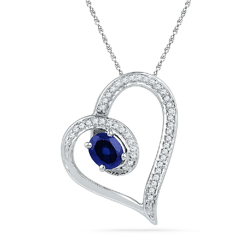 Layered scale necklace-10kt White Gold Womens Oval Lab-Created Blue Sapphire Heart Outline Pendant 3/4 Cttw