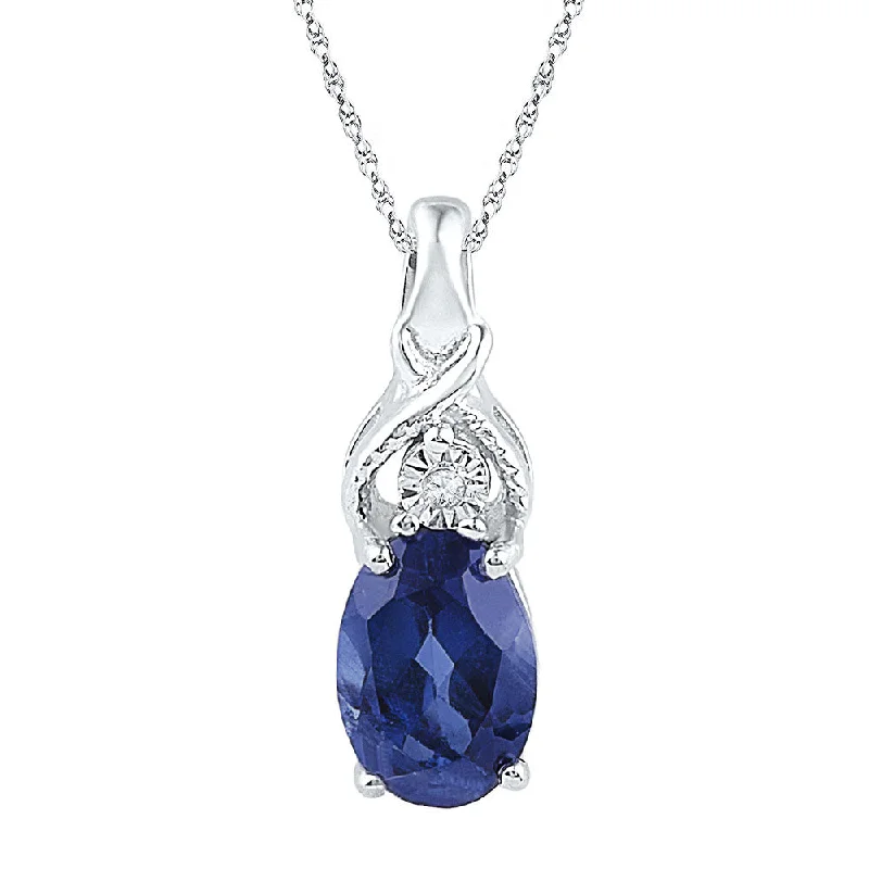 Spiral chain necklace-10kt White Gold Womens Oval Lab-Created Blue Sapphire Solitaire Diamond Pendant 7/8 Cttw