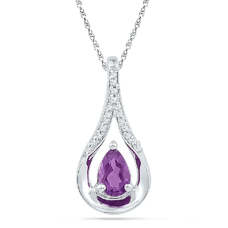 Regency curve necklace-10kt White Gold Womens Pear Amethyst Diamond Frame Fashion Pendant 1/2 Cttw