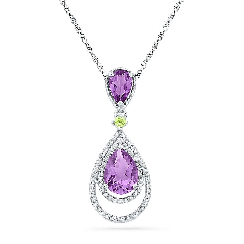 Gill ridge necklace-10kt White Gold Womens Pear Lab-Created Amethyst Fashion Pendant 1-1/2 Cttw