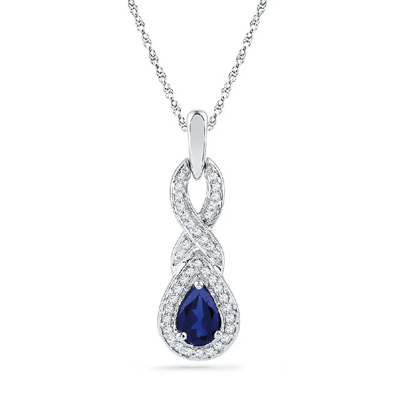 Celtic braid necklace-10kt White Gold Womens Pear Lab-Created Blue Sapphire Solitaire Pendant 5/8 Cttw