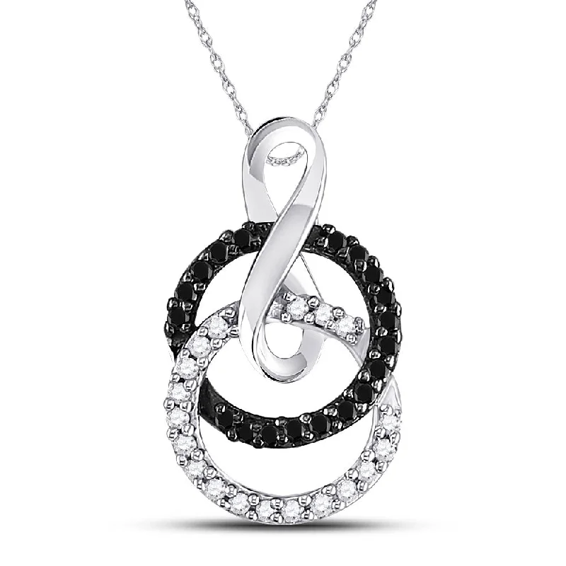 Nailed design necklace-10kt White Gold Womens Round Black Color Enhanced Diamond Double Circle Pendant 1/5 Cttw