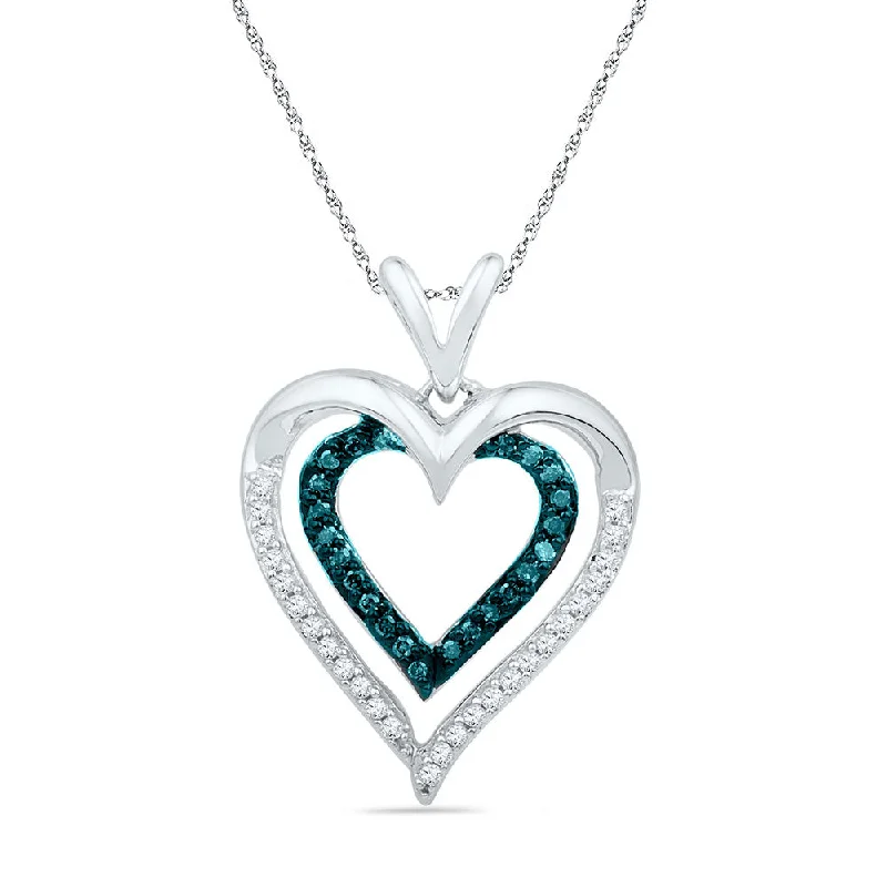 Fossil relic necklace-10kt White Gold Womens Round Blue Color Enhanced Diamond Heart Pendant 1/4 Cttw