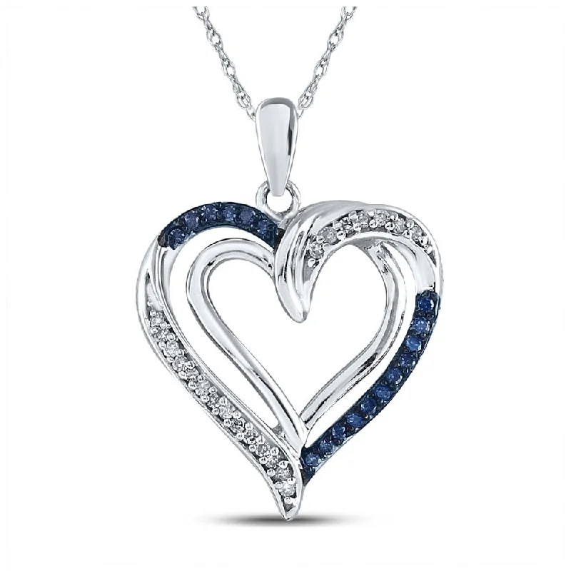 Aged patina necklace-10kt White Gold Womens Round Blue Color Enhanced Diamond Heart Pendant 1/6 Cttw