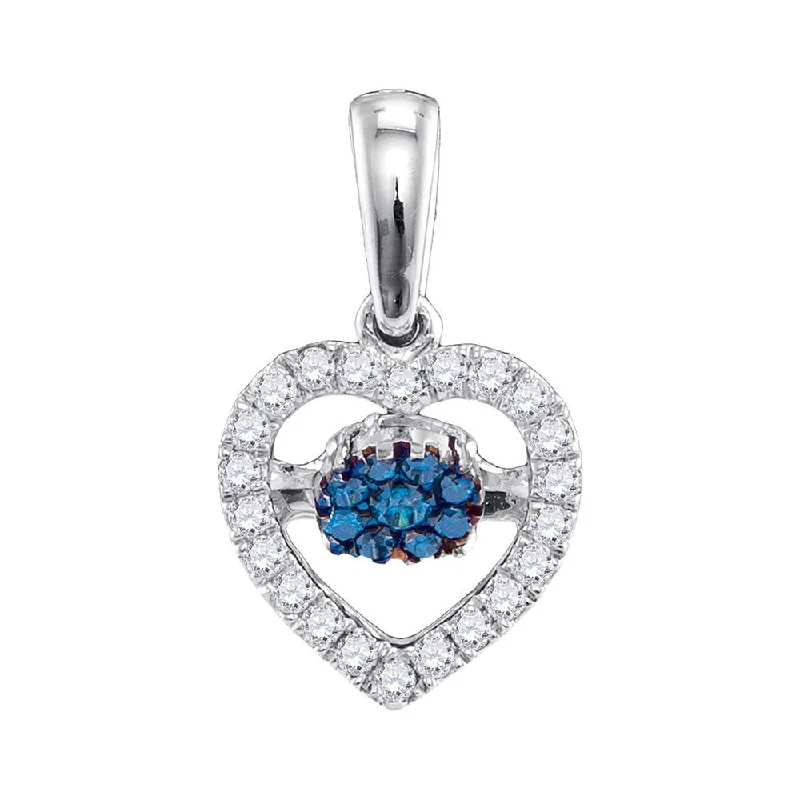 Gill ridge necklace-10kt White Gold Womens Round Blue Color Enhanced Diamond Heart Pendant 1/6 Cttw