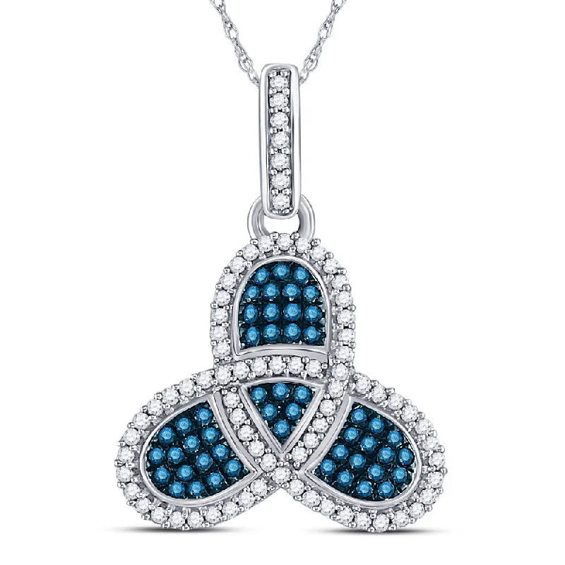 Iris flower necklace-10kt White Gold Womens Round Blue Color Enhanced Diamond Triquetra Pendant 3/8 Cttw