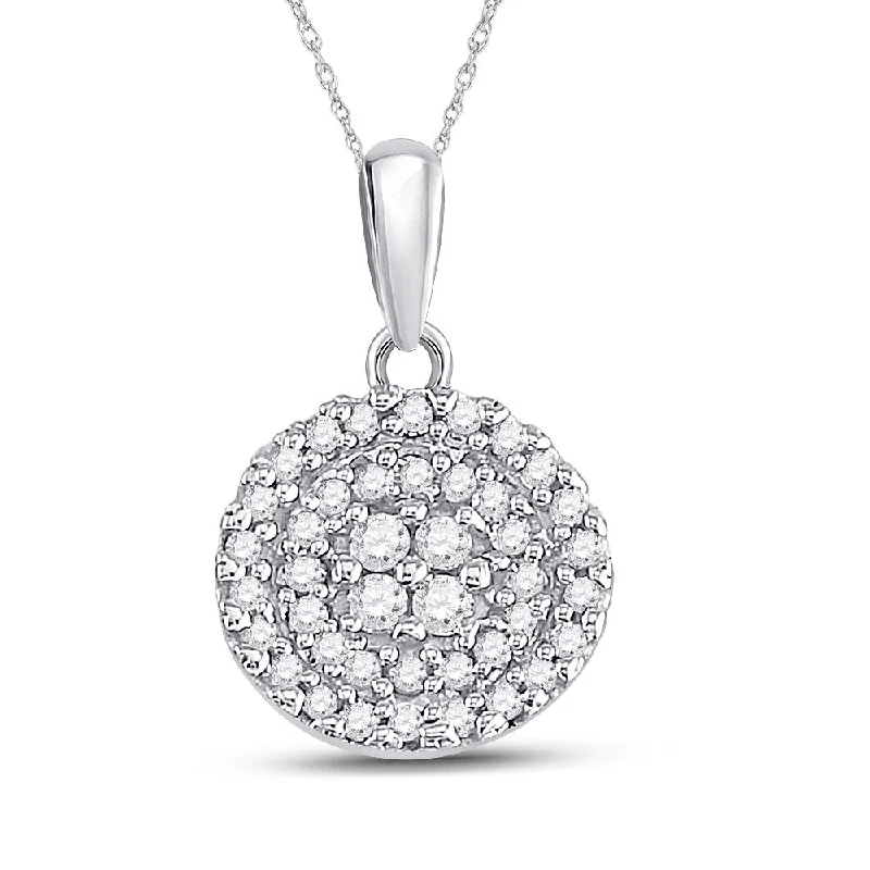 Fine swirl necklace-10kt White Gold Womens Round Diamond Circle Cluster Pendant 1/4 Cttw