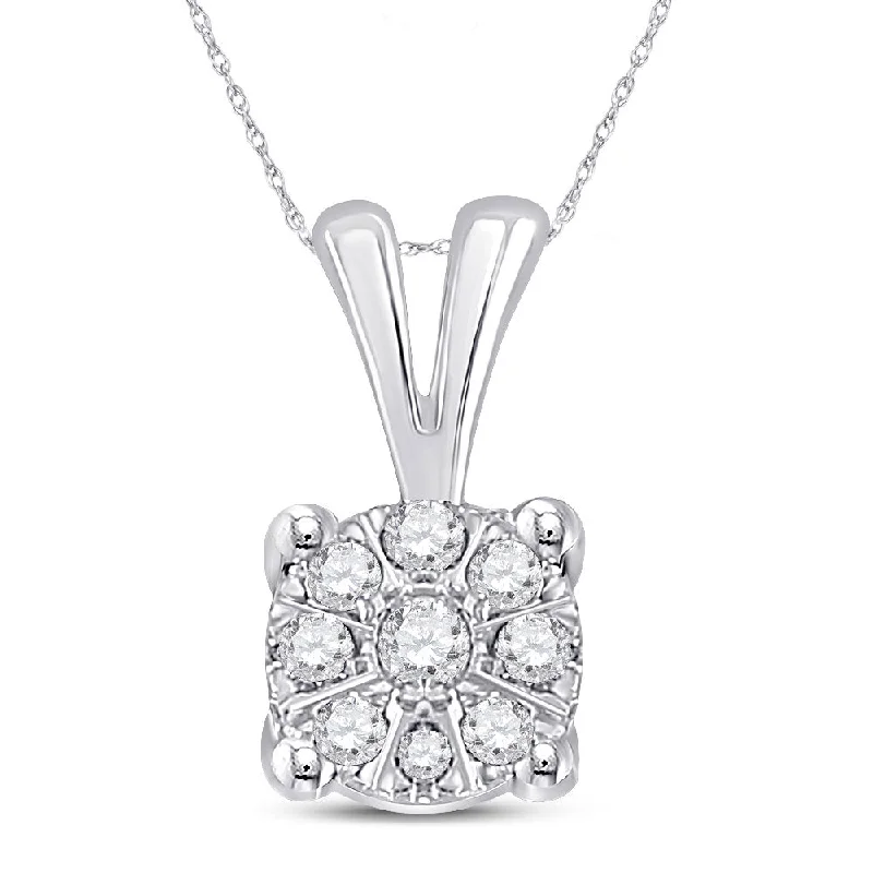 Ethnic braid necklace-10kt White Gold Womens Round Diamond Cluster Pendant 1/12 Cttw