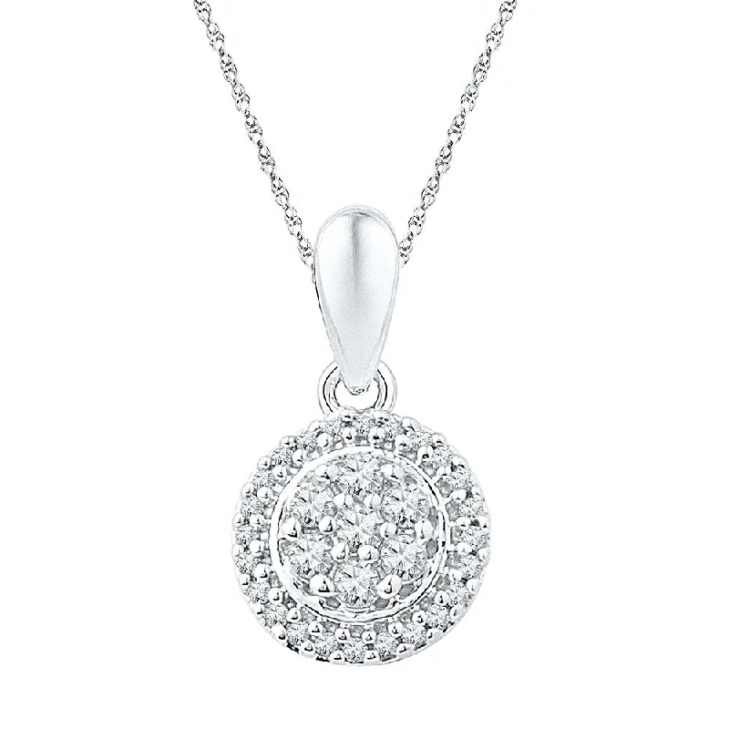 Shattered gem necklace-10kt White Gold Womens Round Diamond Halo Flower Cluster Pendant 1/4 Cttw