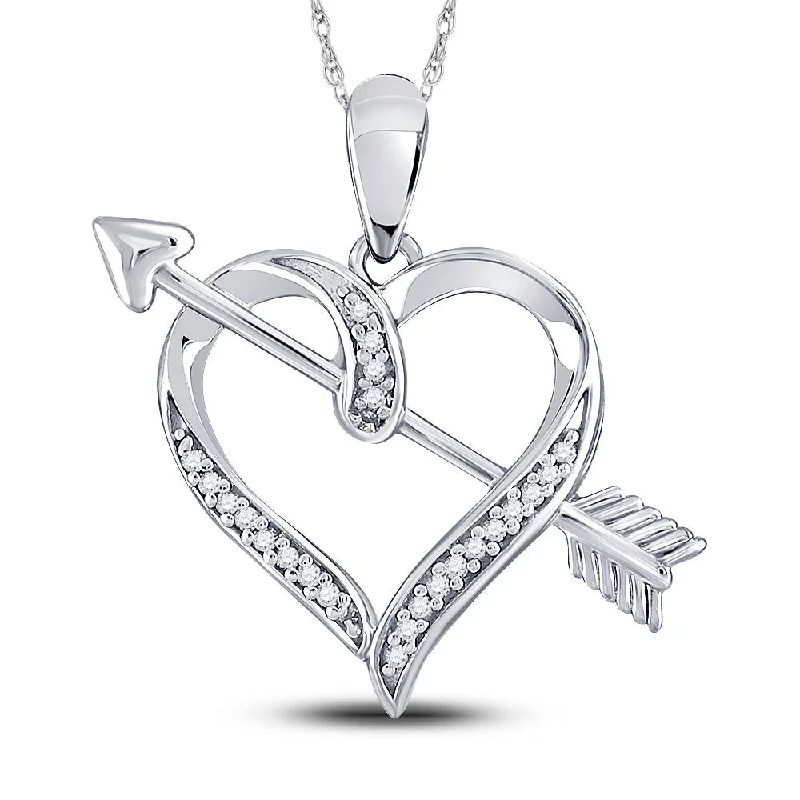 Mosaic stripe necklace-10kt White Gold Womens Round Diamond Heart Arrow Pendant 1/12 Cttw