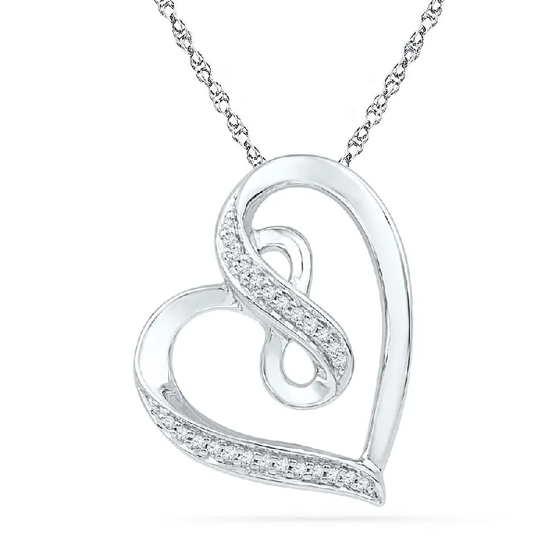 Oak twig necklace-10kt White Gold Womens Round Diamond Heart Infinity Pendant 1/10 Cttw