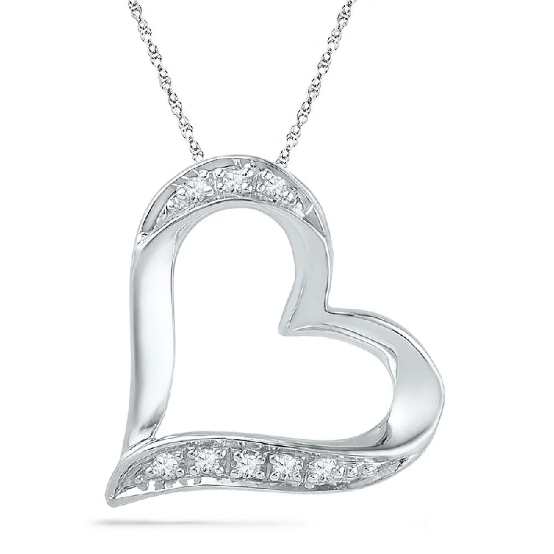 Clam pearl necklace-10kt White Gold Womens Round Diamond Heart Outline Pendant .03 Cttw