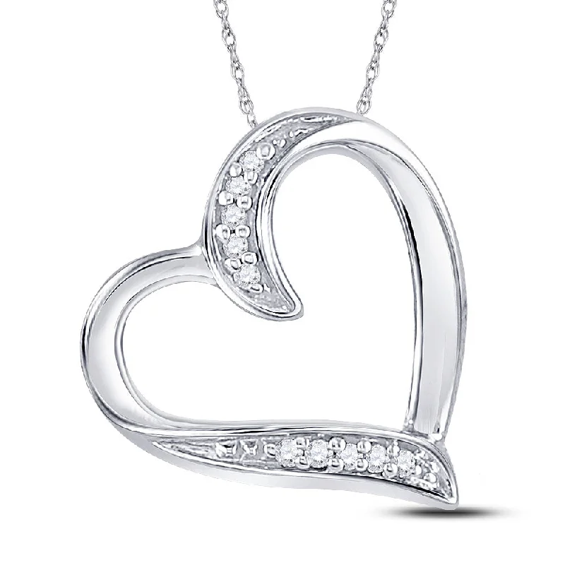 Jade point necklace-10kt White Gold Womens Round Diamond Heart Outline Pendant .03 Cttw