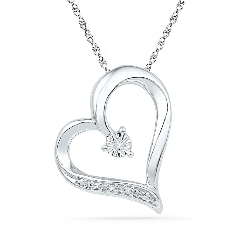 Creeper vine necklace-10kt White Gold Womens Round Diamond Heart Pendant .01 Cttw