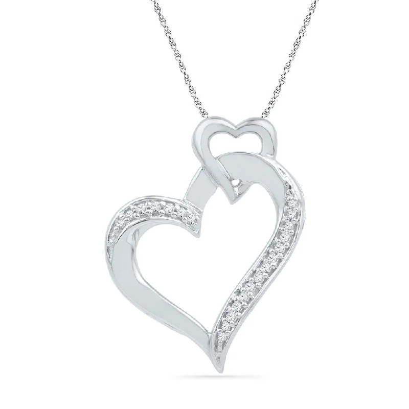 Vine drop necklace-10kt White Gold Womens Round Diamond Heart Pendant 1/10 Cttw