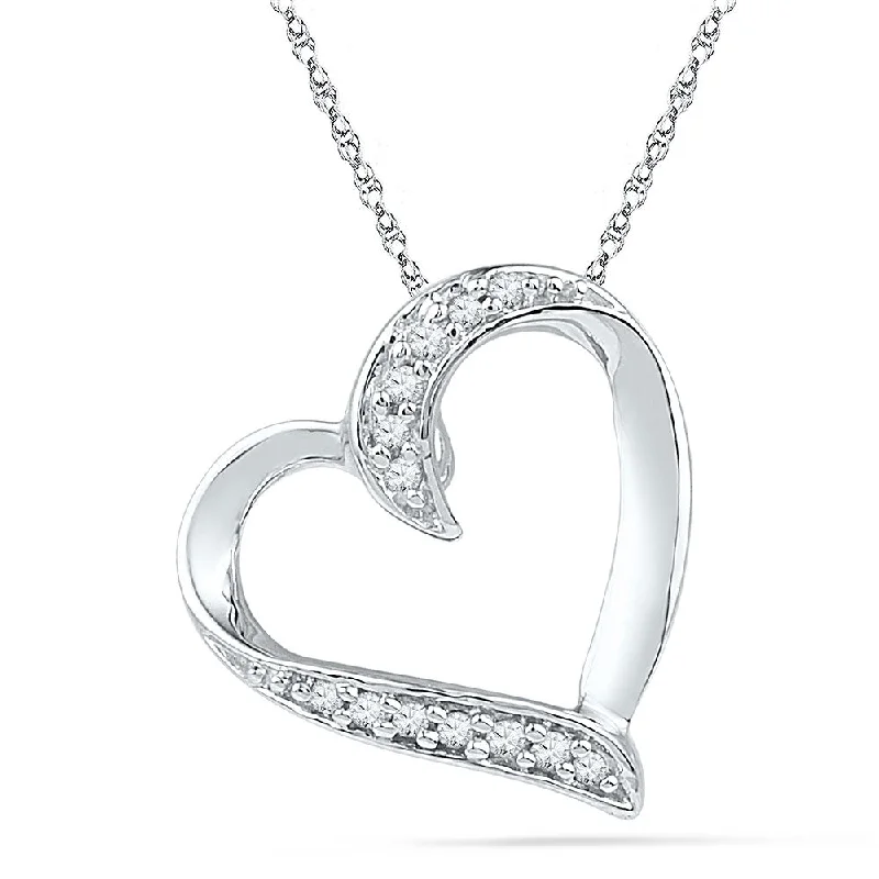 Iris flower necklace-10kt White Gold Womens Round Diamond Heart Pendant 1/20 Cttw