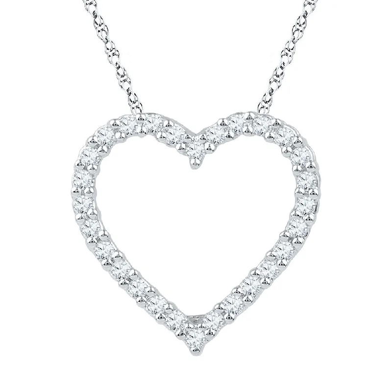 Spiral chain necklace-10kt White Gold Womens Round Diamond Heart Pendant 1/4 Cttw