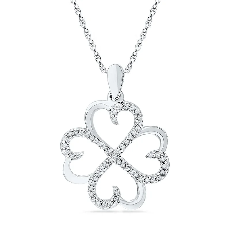 Wave-shaped zircon necklace-10kt White Gold Womens Round Diamond Heart Pendant 1/5 Cttw