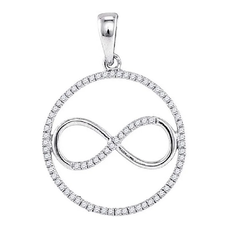 Ribbed edge necklace-10kt White Gold Womens Round Diamond Infinity Circle Pendant 1/3 Cttw