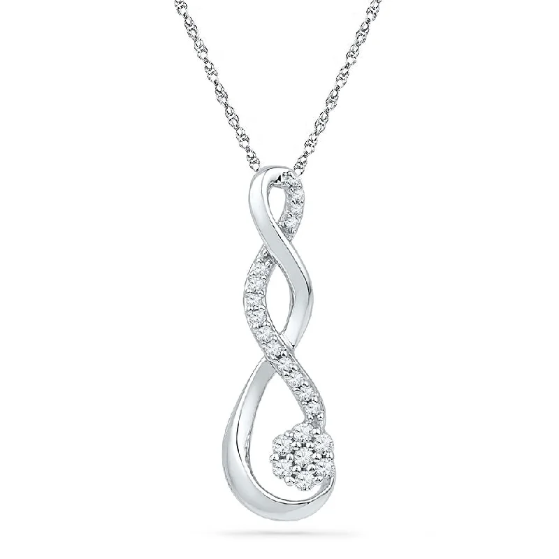 Scythian charm necklace-10kt White Gold Womens Round Diamond Infinity Cluster Pendant 1/6 Cttw