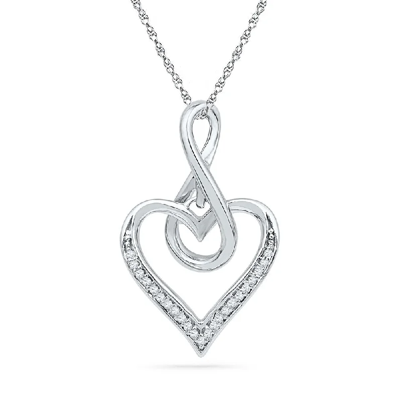 Oat stem necklace-10kt White Gold Womens Round Diamond Infinity Heart Pendant 1/20 Cttw