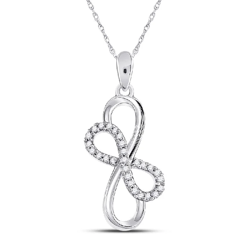 Oak twig necklace-10kt White Gold Womens Round Diamond Linked Double Infinity Pendant 1/6 Cttw