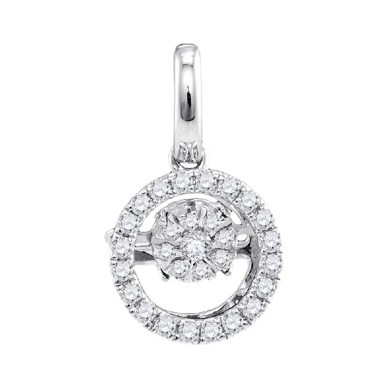 Hooked clasp necklace-10kt White Gold Womens Round Diamond Moving Twinkle Solitaire Pendant 1/8 Cttw