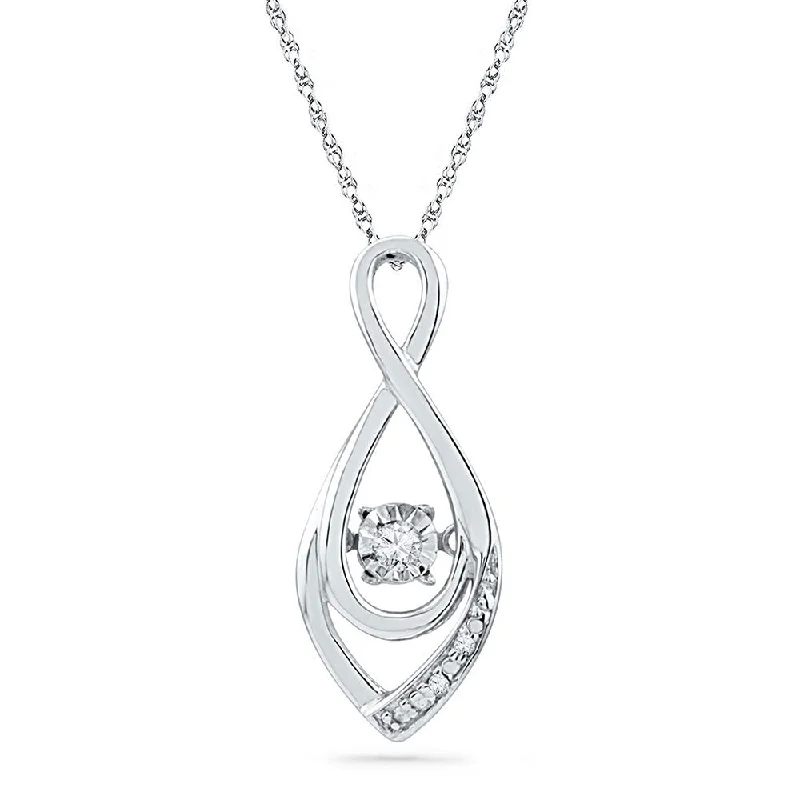 Etched groove necklace-10kt White Gold Womens Round Diamond Moving Twinkle Solitaire Teardrop Pendant 1/20 Cttw