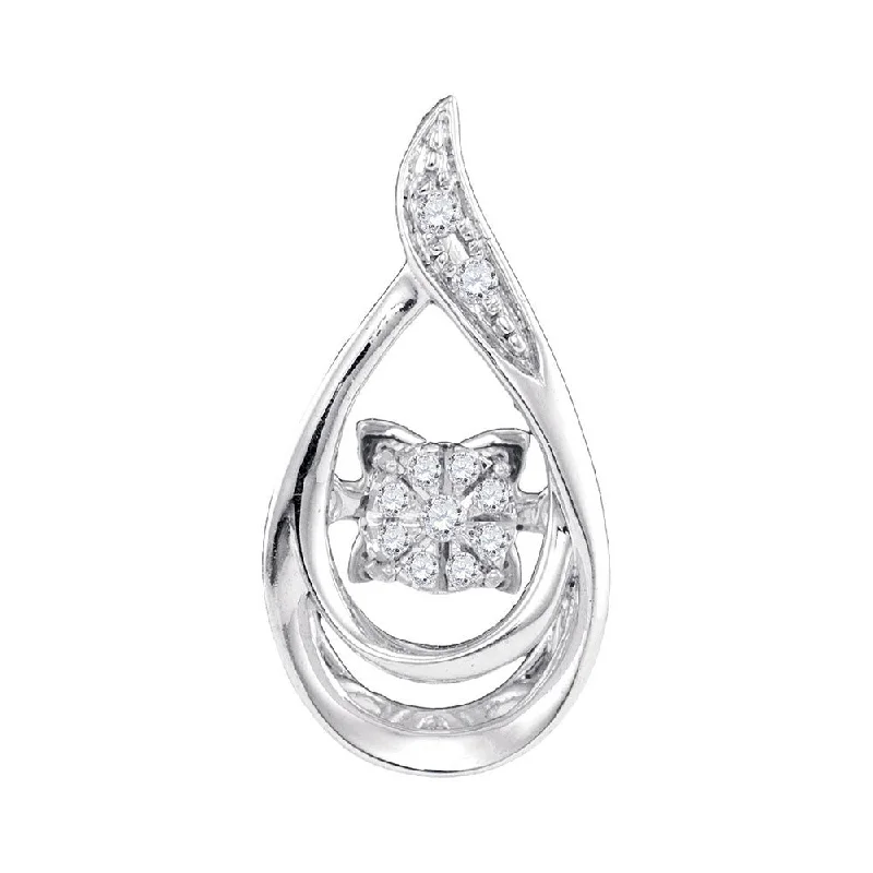 Secret glyph necklace-10kt White Gold Womens Round Diamond Moving Twinkle Solitaire Teardrop Pendant 1/20 Cttw