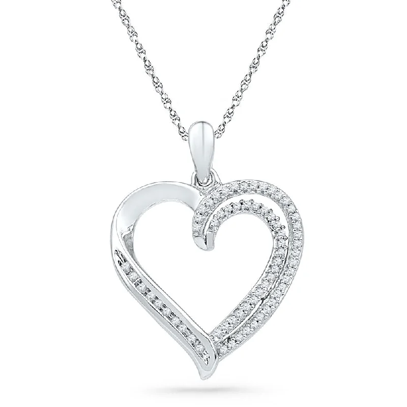 Marbled quartz necklace-10kt White Gold Womens Round Diamond Open-center Heart Pendant 1/4 Cttw