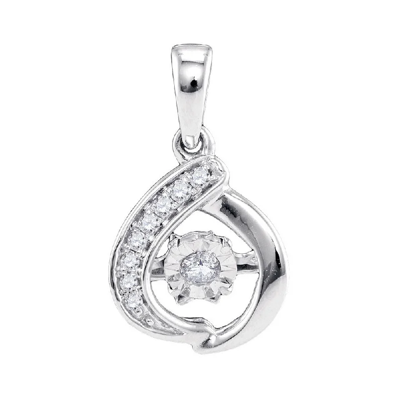 Curved metal necklace-10kt White Gold Womens Round Diamond Solitaire Moving Twinkle Pendant 1/10 Cttw