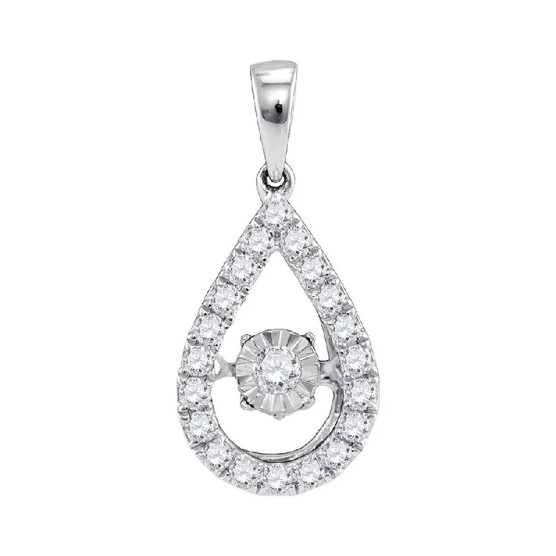 Chipped chain necklace-10kt White Gold Womens Round Diamond Solitaire Twinkle Moving Pendant 1/3 Cttw