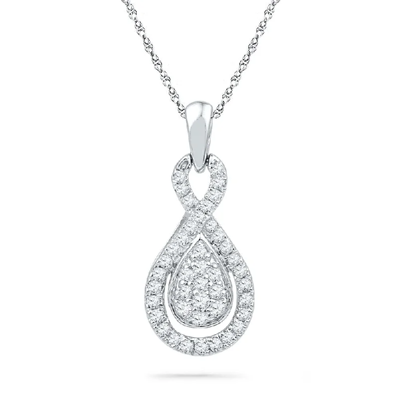 Linen weave necklace-10kt White Gold Womens Round Diamond Teardrop Cluster Pendant 1/3 Cttw