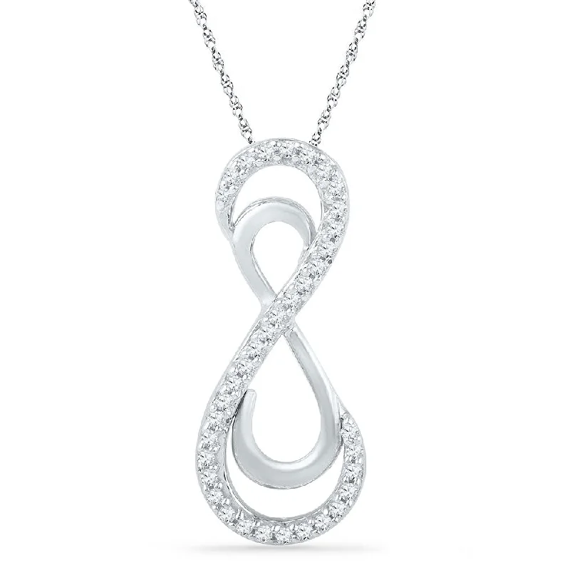 Regency curve necklace-10kt White Gold Womens Round Diamond Vertical Double Infinity Pendant 1/10 Cttw