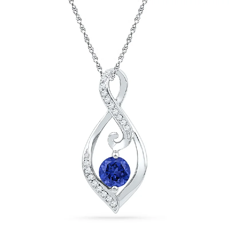 Tartan weave necklace-10kt White Gold Womens Round Lab-Created Blue Sapphire Solitaire Diamond Pendant 1/10 Cttw