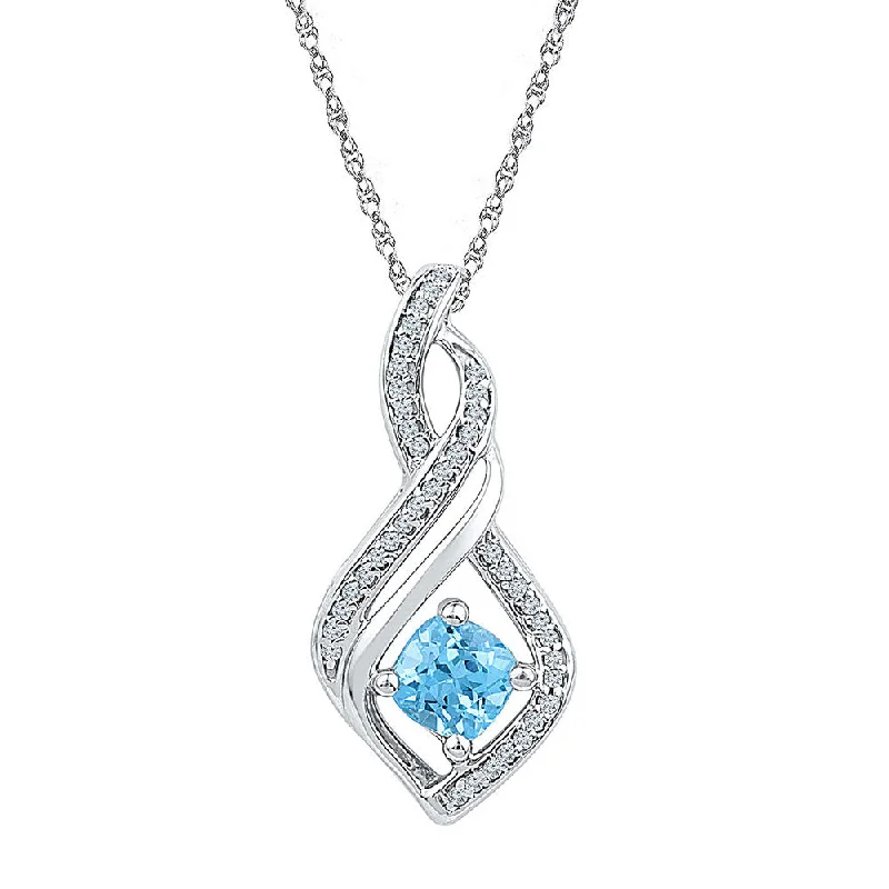 Fine swirl necklace-10kt White Gold Womens Round Lab-Created Blue Topaz Diamond Pendant 3/4 Cttw