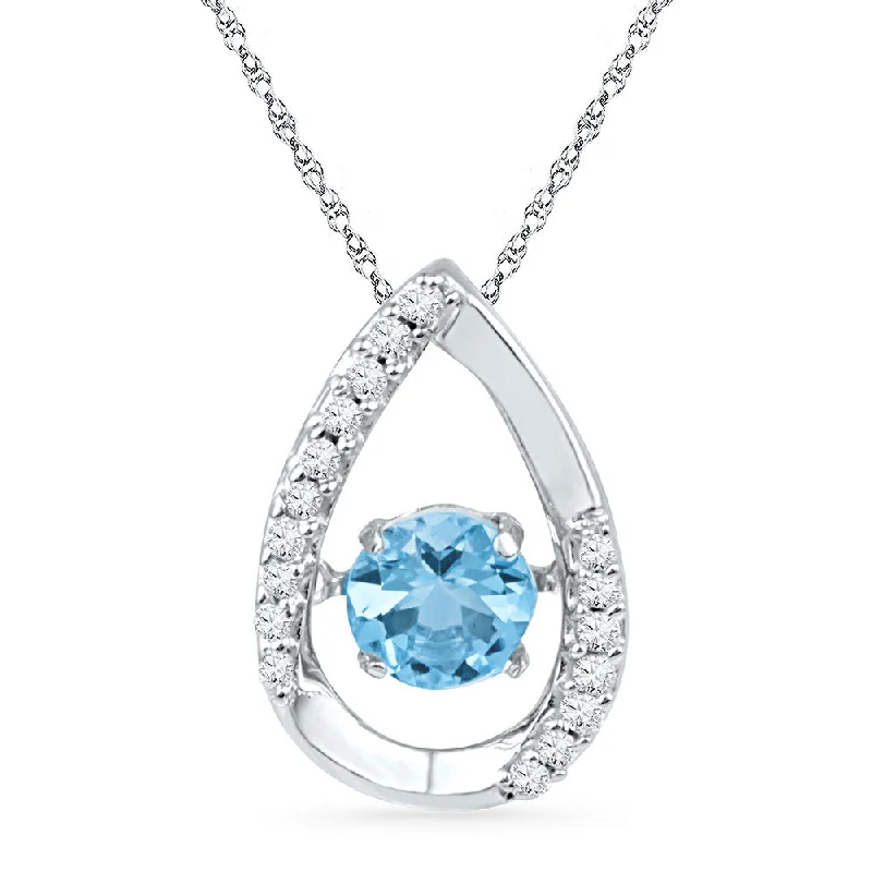 Vintage flair necklace-10kt White Gold Womens Round Lab-Created Blue Topaz Solitaire Pendant 3/4 Cttw