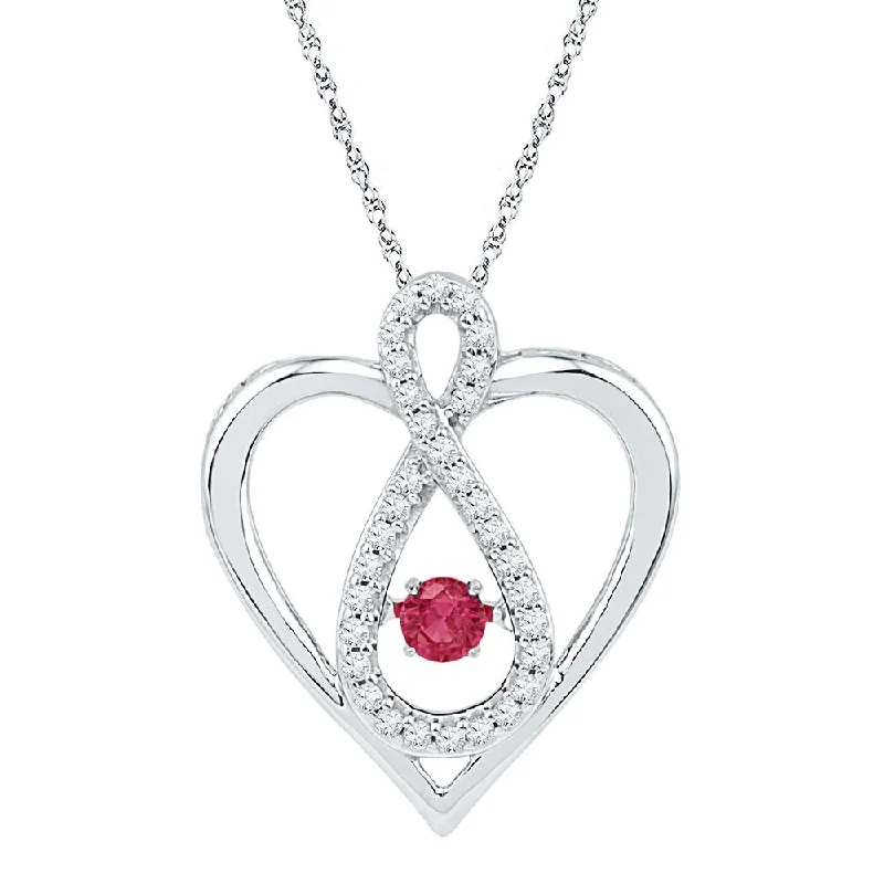 Blended grain necklace-10kt White Gold Womens Round Lab-Created Ruby Diamond Infinity Heart Pendant 1/4 Cttw