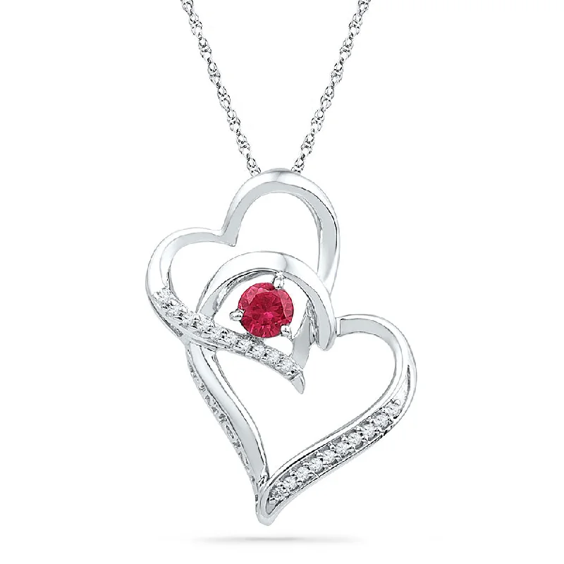 Infinity twist necklace-10kt White Gold Womens Round Lab-Created Ruby Heart Pendant 1/3 Cttw