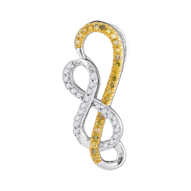 Glow druzy necklace-10kt White Gold Womens Round Yellow Color Enhanced Diamond Double Infinity Pendant 1/6 Cttw