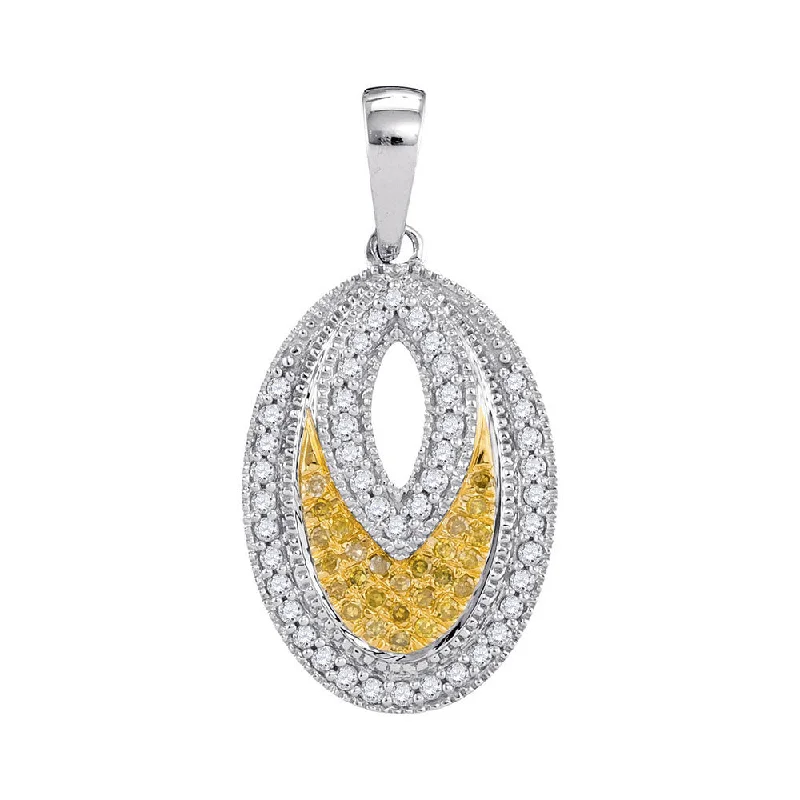 Flax seed necklace-10kt White Gold Womens Round Yellow Color Enhanced Diamond Oval Milgrain Pendant 1/5 Cttw