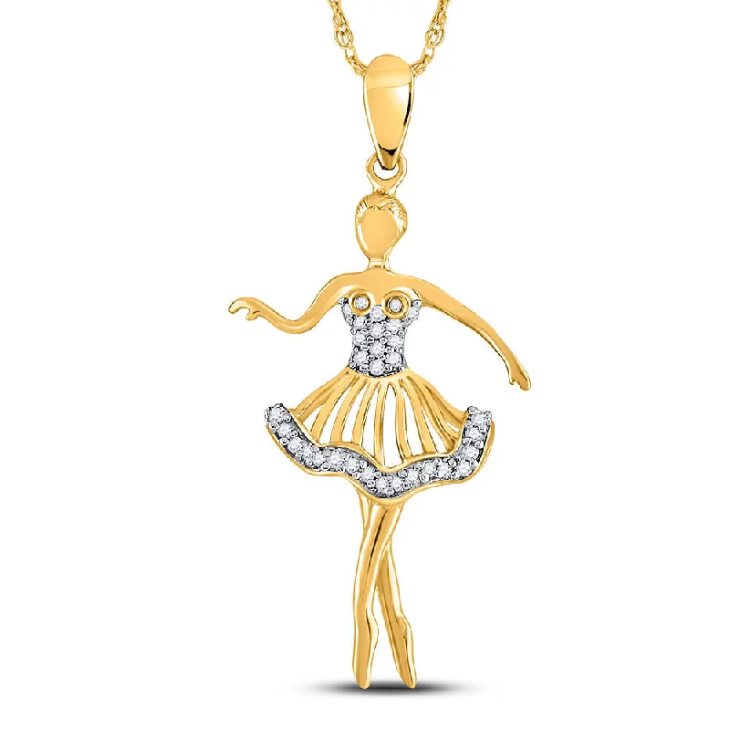 Tiered gem necklace-10kt Yellow Gold Womens Round Diamond Ballerina Dancer Fashion Pendant 1/10 Cttw